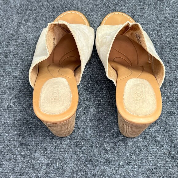 Born Heels Women's Size 8 Cream Suede Leather Slip On Heeled Mules Sandals - Picture 9 of 13